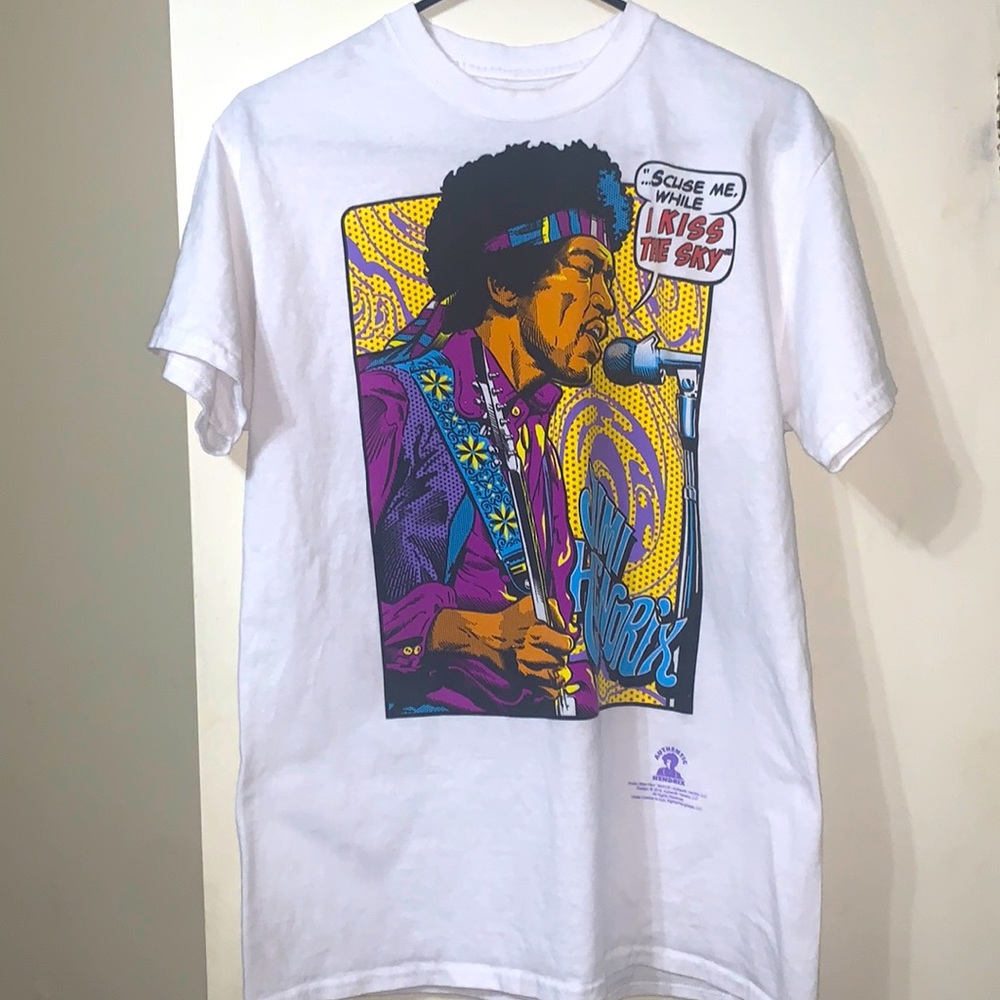 Liquid Blue Jimi Hendrix Pop Art 'Scuse me While I Kiss The Sky T-Shirt | Size M